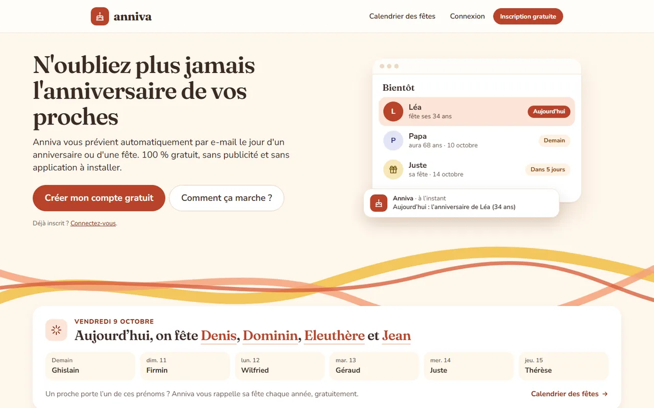 Page d'accueil d'Anniva