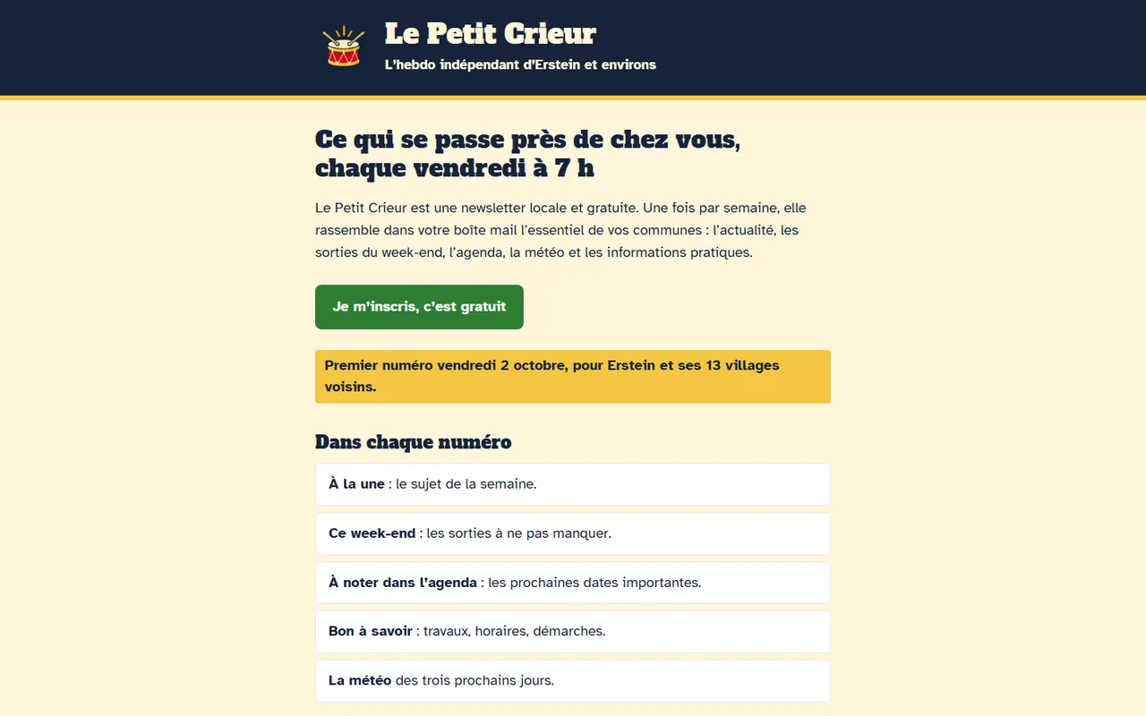 Page d'accueil du Petit Crieur
